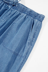 Dusk Blue Drawstring Waist Pocketed Plus Size Denim Joggers Plus Size Bottoms JT's Designer Fashion