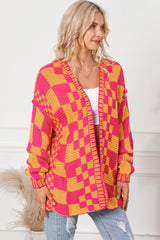 Multicolor Open Front Mixed Checkered Pattern Knit Cardigan Sweaters & Cardigans JT's Designer Fashion