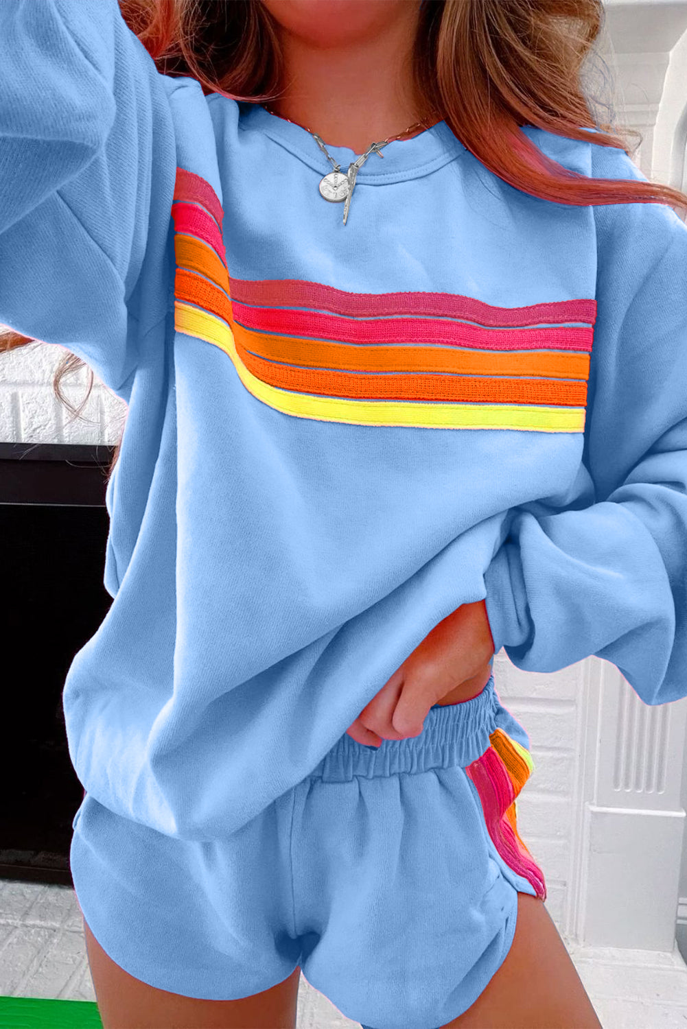 Beau Blue Accent Pullover and Shorts Two Piece Casual Set Short Sets JT's Designer Fashion