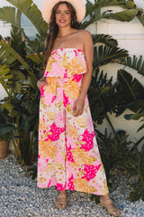 Multicolour Floral Print Ruffled High Waist Tube Top Loose Jumpsuit Jumpsuits & Rompers JT's Designer Fashion