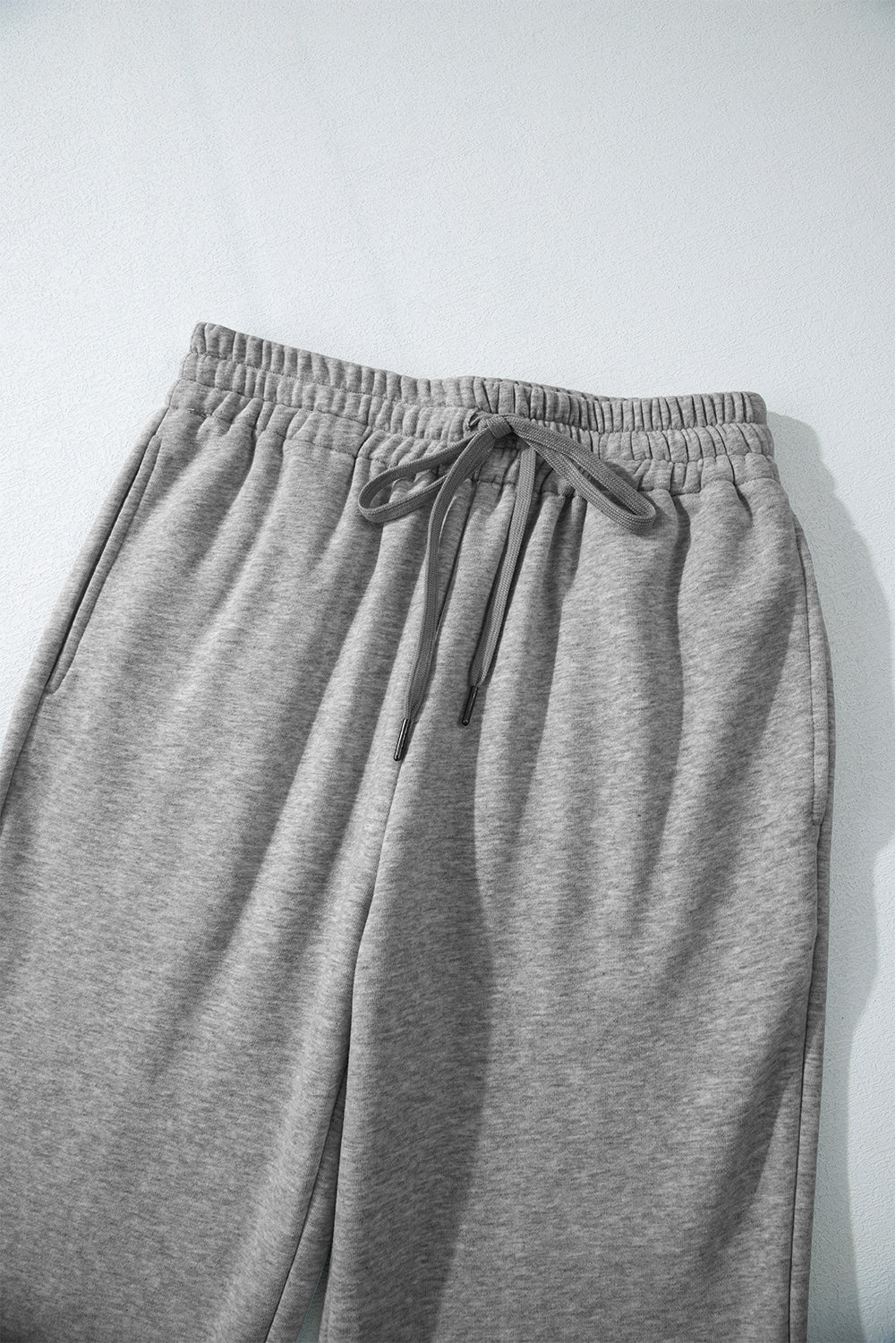 Light Grey Solid Color Fleece Lined Drawstring Waist Casual Pants Pants & Culotte JT's Designer Fashion