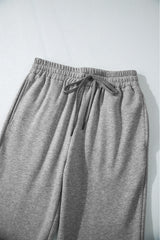 Light Grey Solid Color Fleece Lined Drawstring Waist Casual Pants Pants & Culotte JT's Designer Fashion