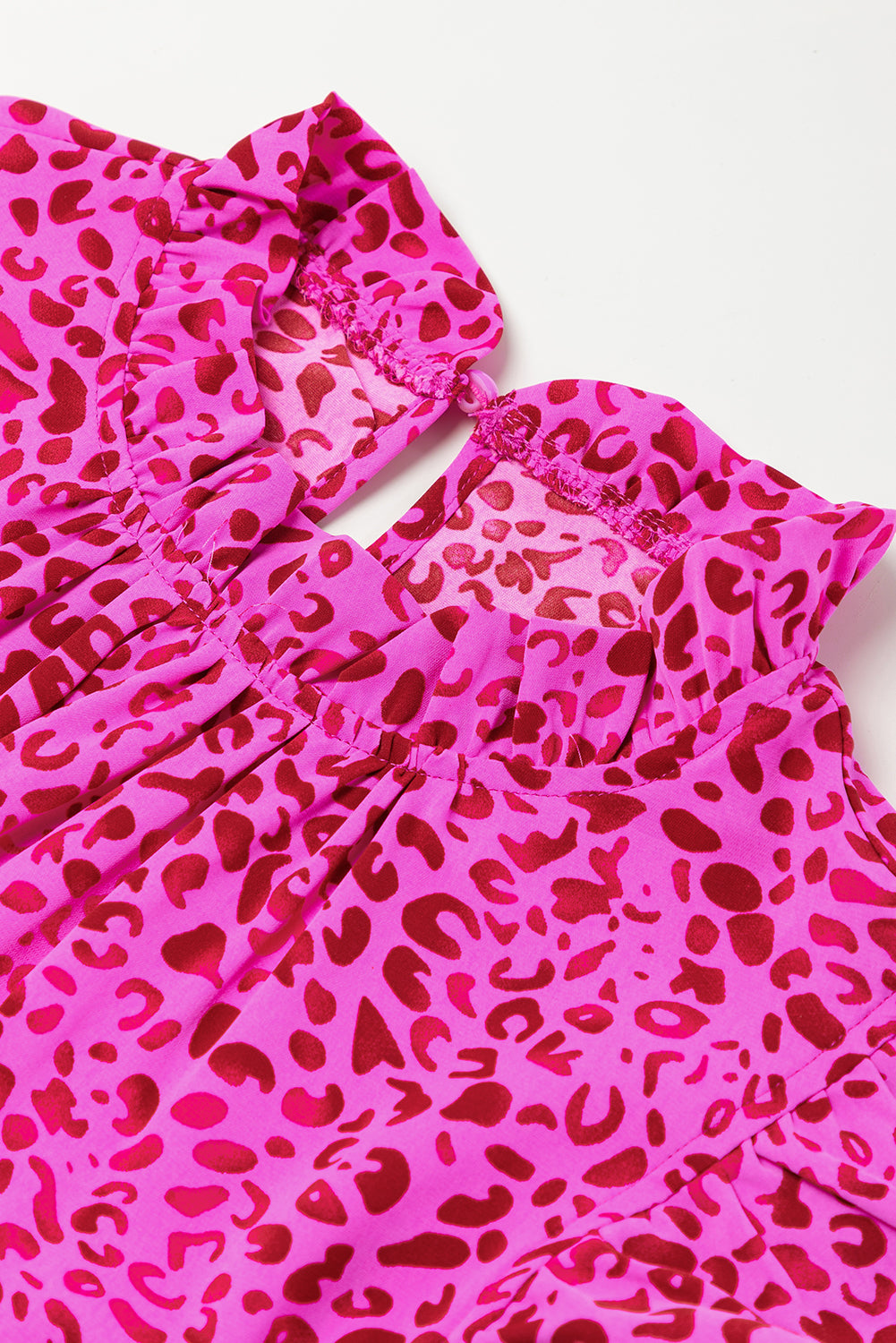 Rose Red Leopard Print Ruffled Trim Tiered Long Dress Maxi Dresses JT's Designer Fashion