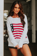 White American Flag Crochet Knit Sweater Sweaters & Cardigans JT's Designer Fashion