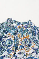 Blue Bohemian Paisley Floral V Neck Short Sleeve Mini Dress Floral Dresses JT's Designer Fashion