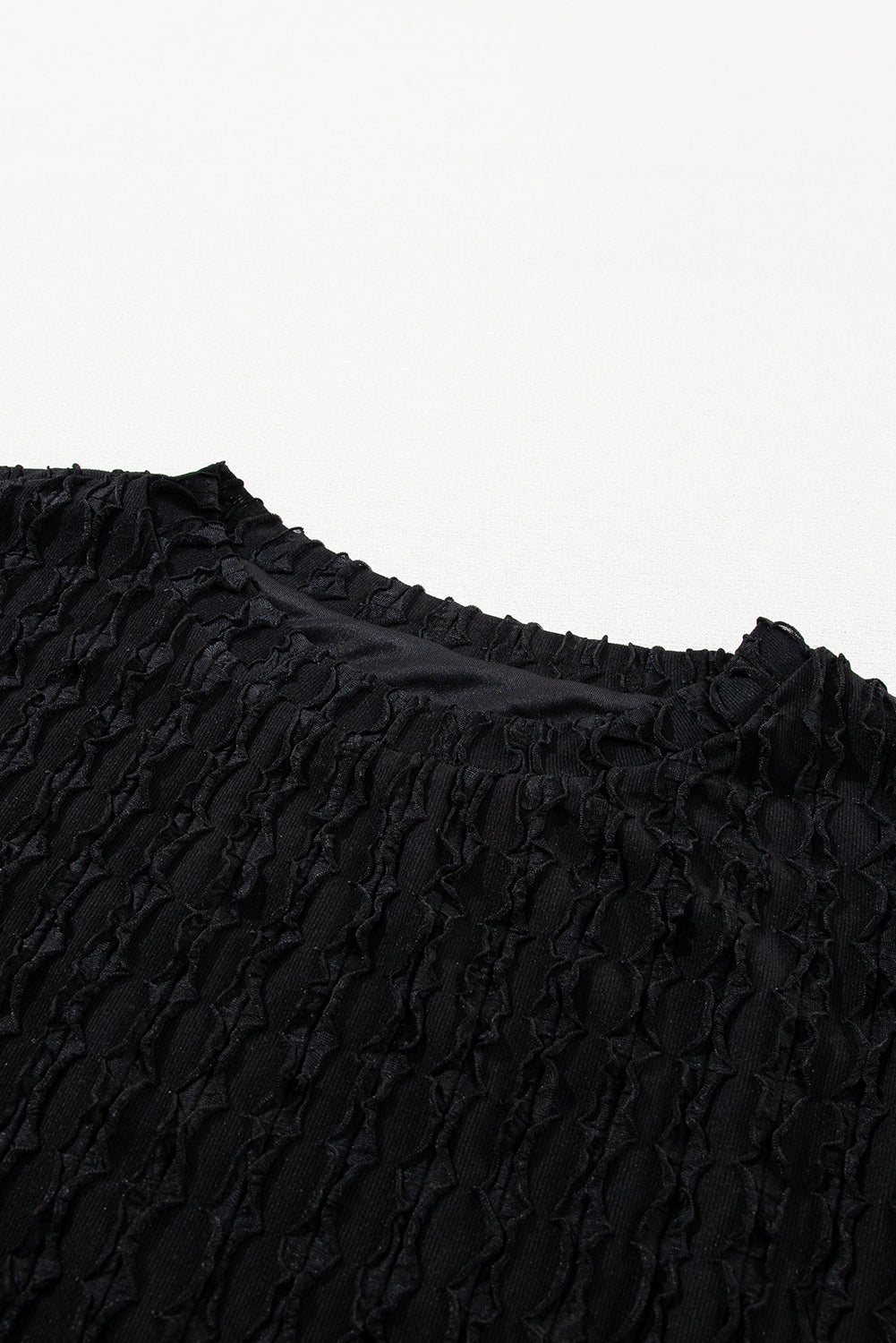 Black Frill Textured Short Sleeve Top and Drawstring Shorts Set Short Sets JT's Designer Fashion