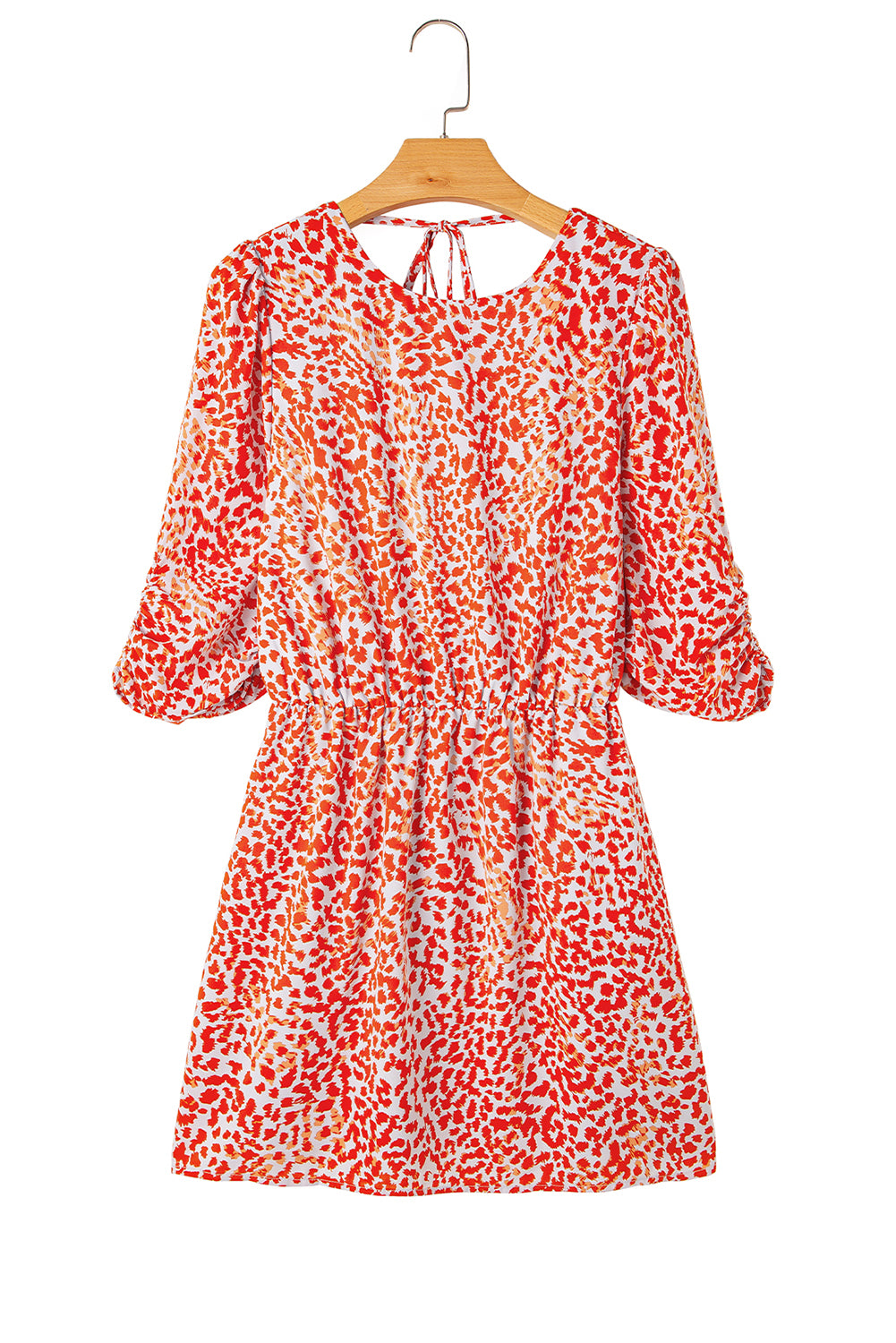 Tomato Red Leopard Print Long Sleeve Hollowed Back Split Mini Dress Mini Dresses JT's Designer Fashion