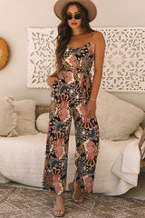 Black Floral Print Belted Sleeveless Wide Leg Jumpsuit Jumpsuits & Rompers JT's Designer Fashion