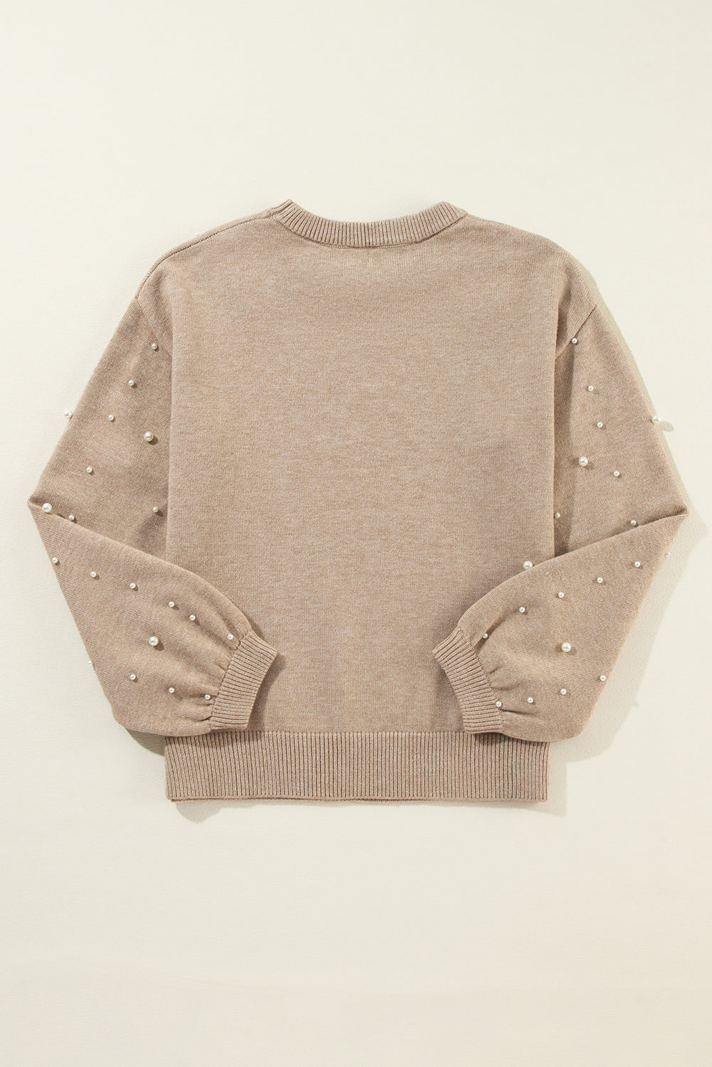 Smoke Gray Pearled Drop Shoulder Round Neck Sweater Sweaters JT's Designer Fashion