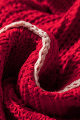 Racing Red Color Contrast Trim Textured Knit Drawstring Hooded Sweater Sweaters JT's Designer Fashion