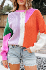 Desert Gold Color Block Textured Knit Drop Shoulder Loose Fit Sweater Sweaters JT's Designer Fashion