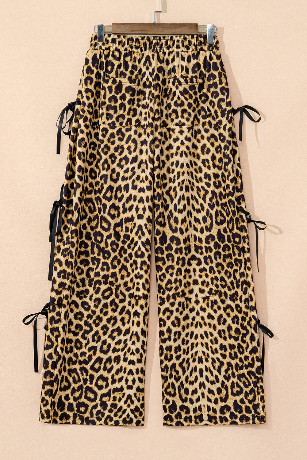 Brown Leopard Print Bow Tie Drawstring Elastic Waist Loose High Waist Pants Pants & Culotte JT's Designer Fashion