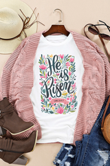 White He is Risen Floral Printed T Shirt Graphic Tees JT's Designer Fashion