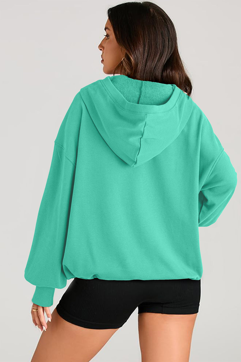 Aruba Blue Solid Kangaroo Pocket Half Zipper Oversized Hoodie Sweatshirts & Hoodies JT's Designer Fashion