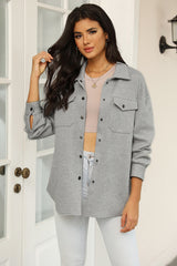 Gray Solid Textured Flap Pocket Buttoned Shacket Jackets JT's Designer Fashion