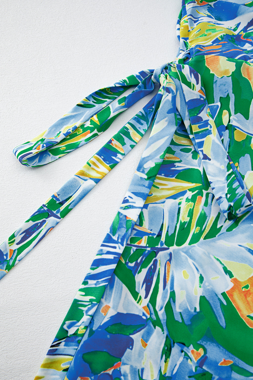 Green Leaves Print Short Sleeve Surplice Neck Ruffled Trim Plus Size Maxi Dress Plus Size Maxi Dresses JT's Designer Fashion