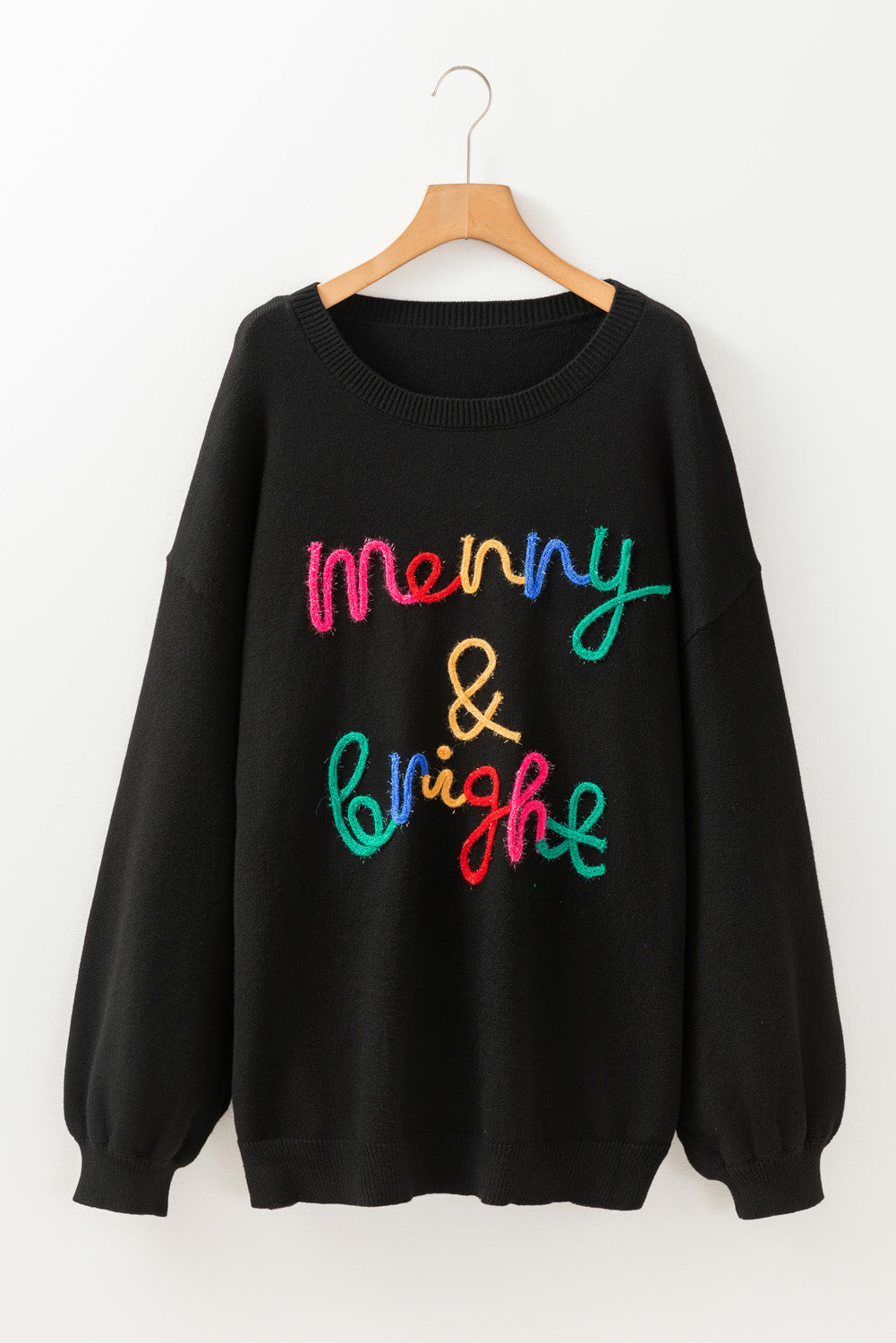 Black Tinsel Merry & Bright Round Neck Plus Size Sweater Plus Size Sweaters & Cardigans JT's Designer Fashion