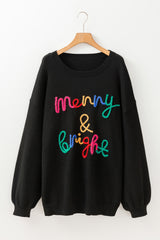 Black Tinsel Merry & Bright Round Neck Plus Size Sweater Plus Size Sweaters & Cardigans JT's Designer Fashion