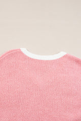 Pink Flower V Neck Dropped Shoulder Sweater Sweaters JT's Designer Fashion