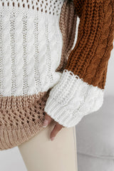 Khaki Mix Textured Knit Colorblock Patchwork Sweater Sweaters JT's Designer Fashion