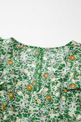 Green Flower Print Flutter Sleeve V Neck Sashed Ruffled Mini Dress Floral Dresses JT's Designer Fashion