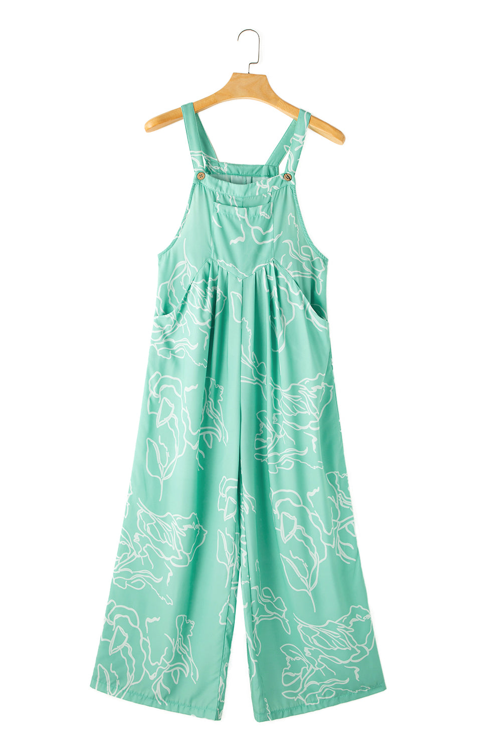 Moonlight Jade Printed Bib Wide Leg Overalls Jumpsuits & Rompers JT's Designer Fashion