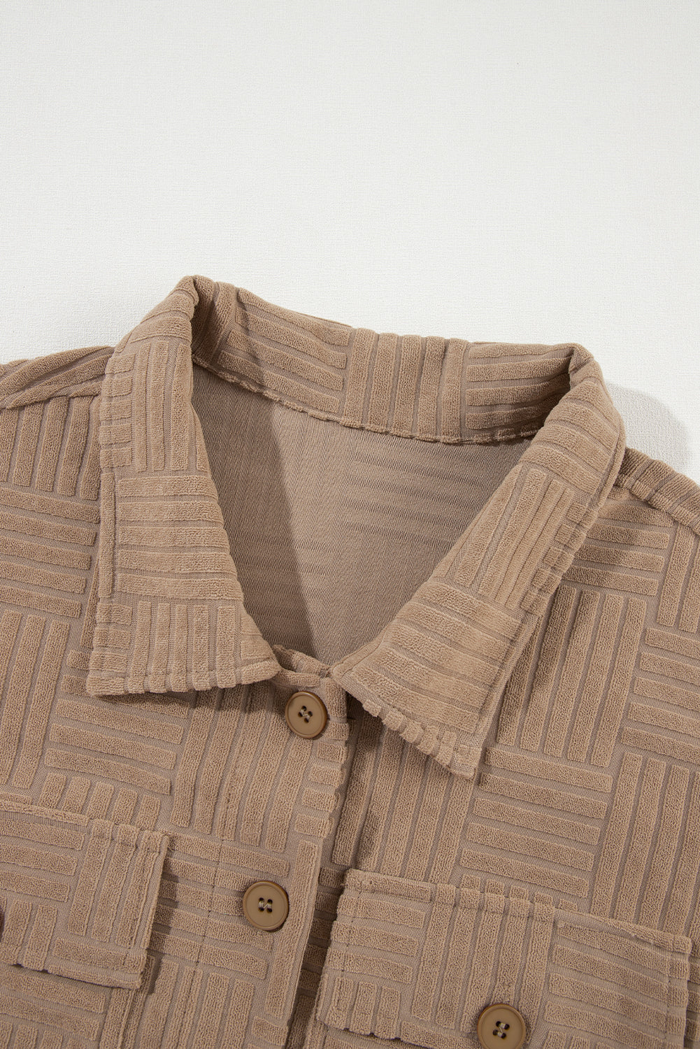 Dark Khaki Textured Chest Pocket Button-up Shacket Jackets JT's Designer Fashion