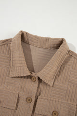 Dark Khaki Textured Chest Pocket Button-up Shacket Jackets JT's Designer Fashion