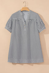 Black Stripe Short Sleeve Buttoned V Neck Pocketed Plus Size Mini Dress Plus Size Mini Dresses JT's Designer Fashion