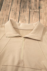 Parchment Quarter Zip Stand Neck Kangaroo Pocket Sweatshirt Sweatshirts & Hoodies JT's Designer Fashion