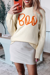 Apricot Boo Knitted Pattern Ribbed Edge Drop Shoulder Sweater Sweaters JT's Designer Fashion
