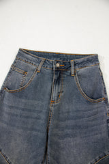 Sail Blue Exposed Stitching Loose Straight High Waist Jeans Jeans JT's Designer Fashion