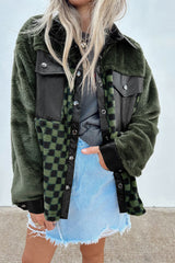 Vineyard Green Fleece Checkerboard Flap Pocket Snap Button Jacket Jackets JT's Designer Fashion