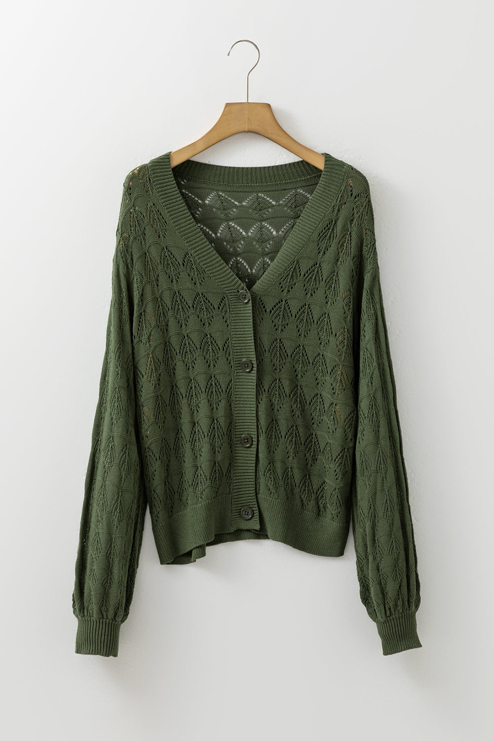 Green Lightweight Buttoned Front Crochet Cardigan Cardigans JT's Designer Fashion