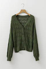 Green Lightweight Buttoned Front Crochet Cardigan Cardigans JT's Designer Fashion