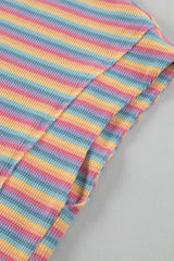 Pink Stripe Crew Neck Tee and Tasseled Drawstring Shorts Set Short Sets JT's Designer Fashion