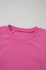 Bright Pink Textured Patchwork Round Neck Sweatshirt Sweatshirts & Hoodies JT's Designer Fashion