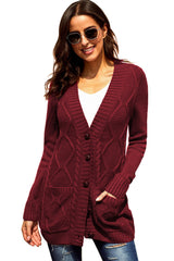 Burgundy Front Pocket and Buttons Closure Cardigan Sweaters & Cardigans JT's Designer Fashion