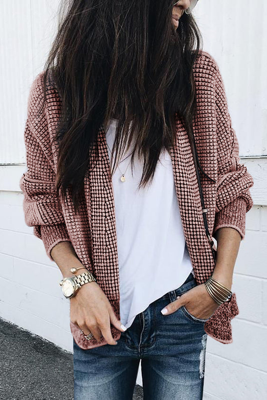 Peach Blossom Plaid Contrast Trim Open Front Cardigan Sweaters & Cardigans JT's Designer Fashion