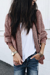 Peach Blossom Plaid Contrast Trim Open Front Cardigan Sweaters & Cardigans JT's Designer Fashion