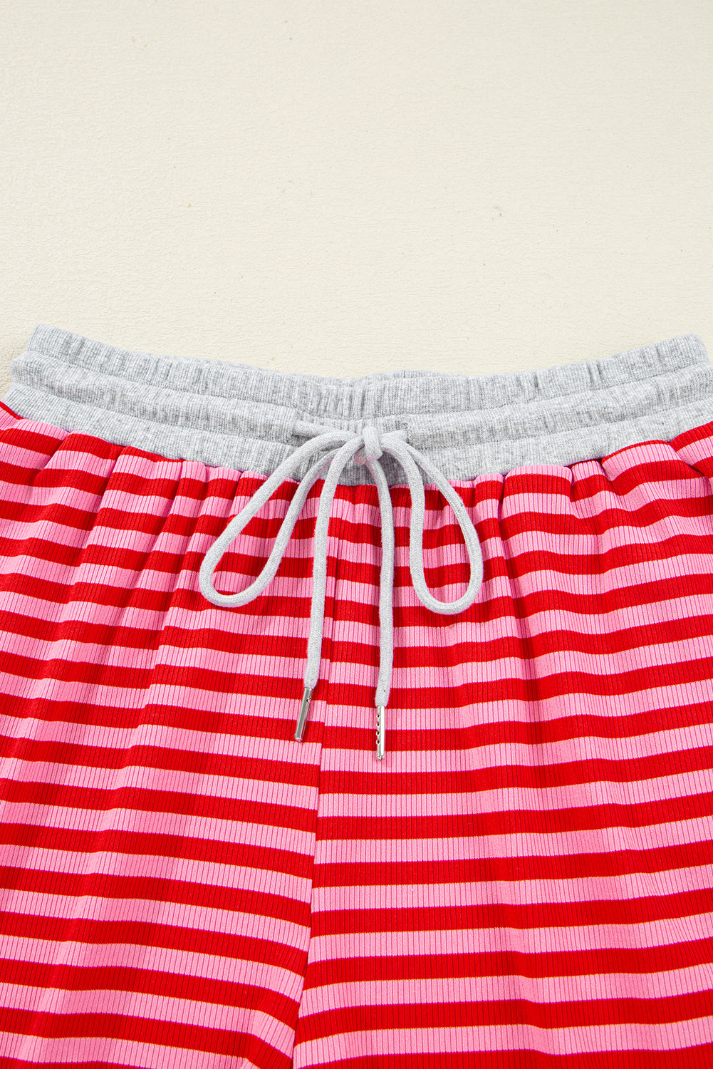 Red Stripe Drop Shoulder Baggy Pullover and Shorts Casual Set Short Sets JT's Designer Fashion