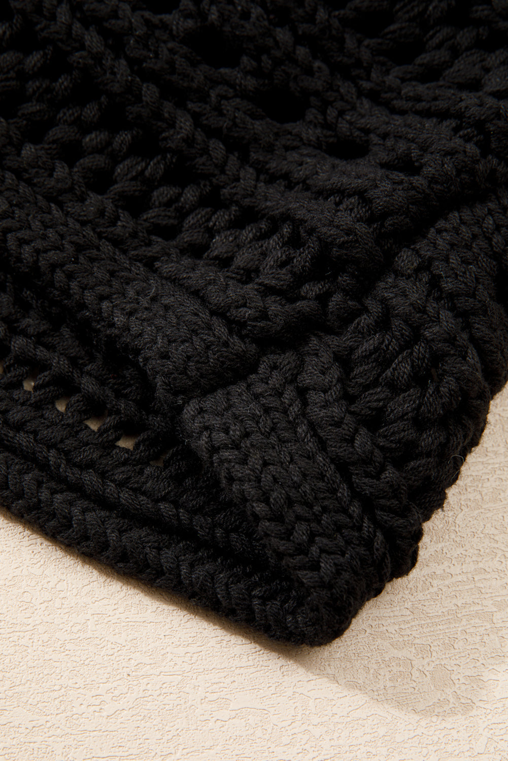 Black Hollow-out Cable Knit Cropped Sweater Sweaters JT's Designer Fashion