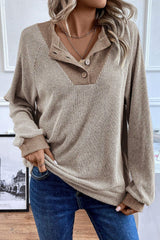Jet Stream Color Contrast Ribbed Loose Fit Long Sleeve Top Long Sleeve Tops JT's Designer Fashion