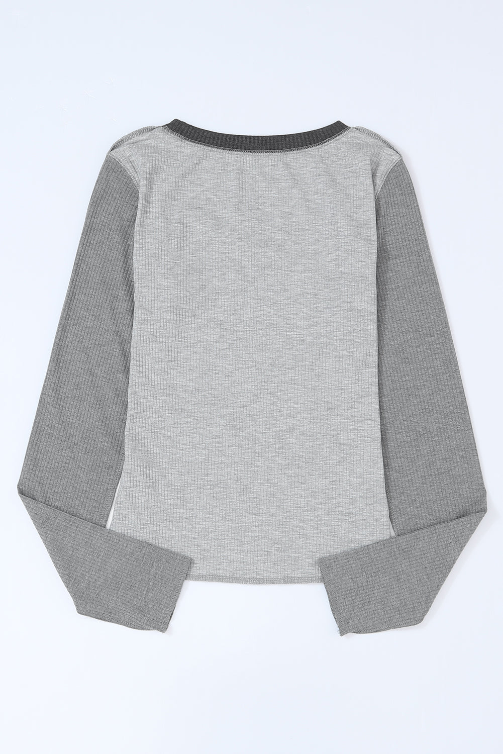 Gray Expose Seam Color Block Ribbed Knit Top Long Sleeve Tops JT's Designer Fashion