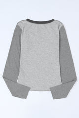 Gray Expose Seam Color Block Ribbed Knit Top Long Sleeve Tops JT's Designer Fashion
