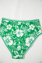 Green Floral Print One Shoulder High Waist Bikini Set Bikinis JT's Designer Fashion