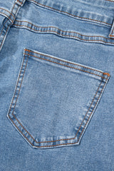 Blue Mid Rise Asymmetrical Waist Wide Leg Jeans Jeans JT's Designer Fashion