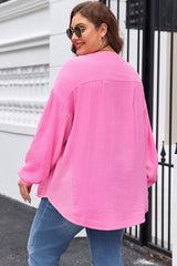 Bonbon Half Buttons Chest Pocket Drop Sleeve Plus Size Top Plus Size Blouses & Shirts JT's Designer Fashion
