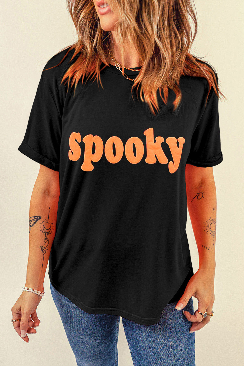 Black Halloween Spooky Crew Neck Casual Graphic Tee Graphic Tees JT's Designer Fashion