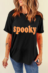 Black Halloween Spooky Crew Neck Casual Graphic Tee Graphic Tees JT's Designer Fashion